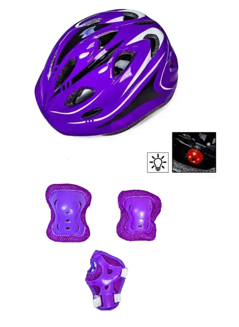 Защитный комплект (защита на колени, локти, ладони + шлем) "Роллер". Фиолетовый цвет Одесса - изображение 1