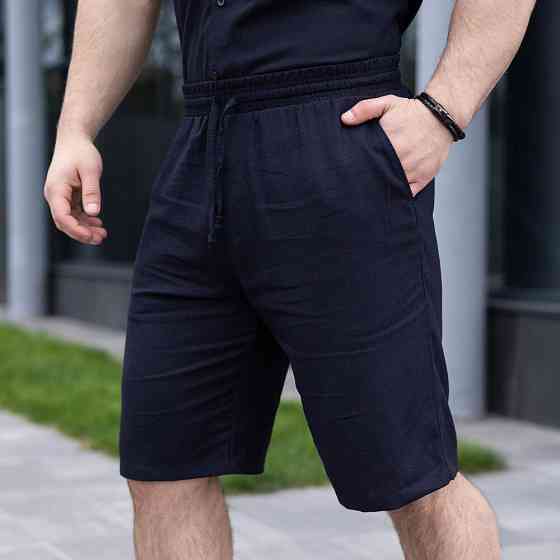 Шорти чоловічі льняні з кишенями темно-сині Pobedov Marsel Київ