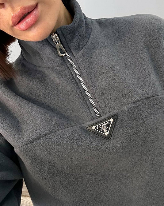 Жіночий теплий прогулянковий костюм: кофта та штани фліс двосторонній Графіт, 42 Одеса - фото 4