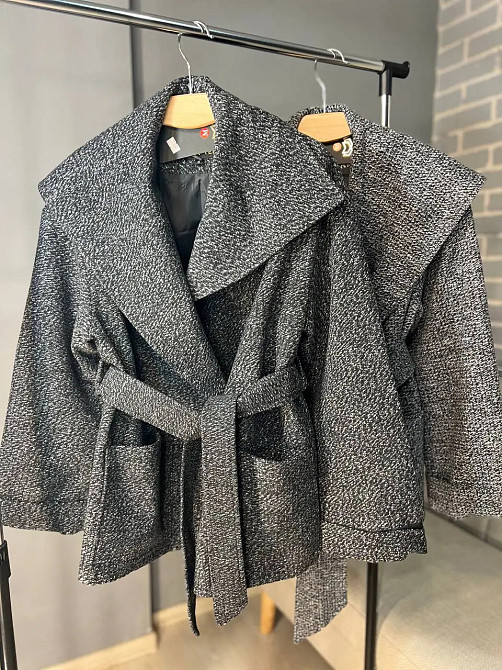 Женский жакет LADY YEP 8081 пальто оверсайз накладные карманы пояс имеет подклад серый, серый, L Киев - изображение 10