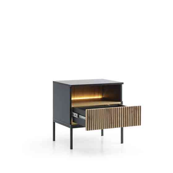 Тумба прикроватная с подсветкой Perfect Home Сенто / Sento S54 с 1 ящиком Черный/дуб один (PFH-091484) Днепр