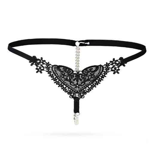 Еротичні труси чорні з перлами - розмір універсальний, (на резинці) Київ