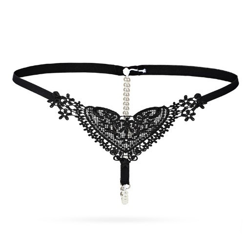 Еротичні труси чорні з перлами - розмір універсальний, (на резинці) Київ - фото 1