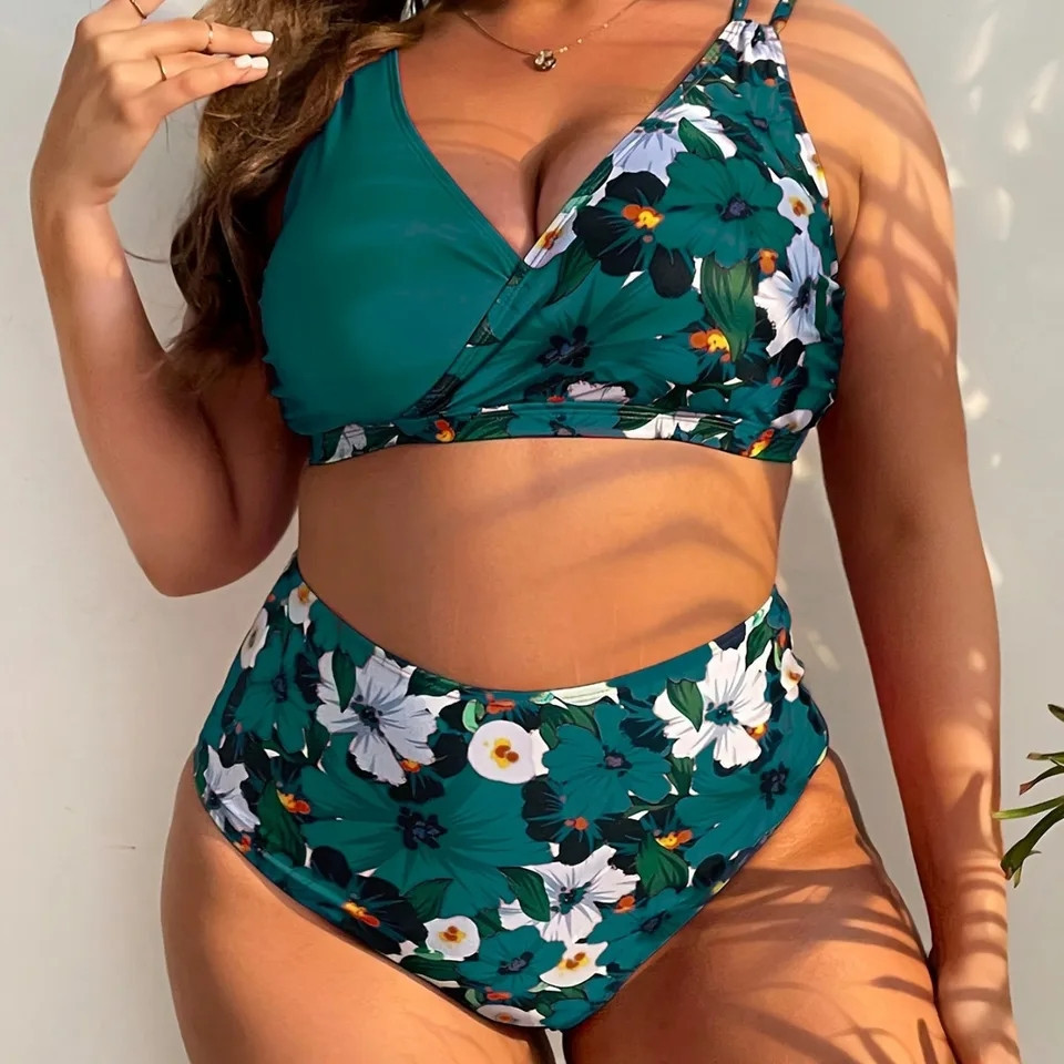 Раздельный купальник большого размера с цветочным принтом 5XL зеленый Киев - изображение 3