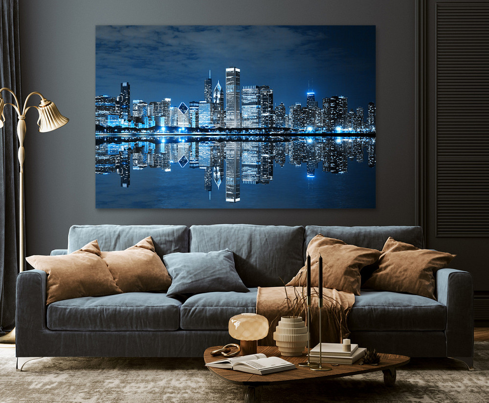 Картина полотно у вітальню / спальню      Нічне місто   MLP_236 ( 60х30см ) 50x100 см Київ - фото 3