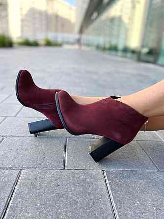 Женские ботинки 95з бордовые натуральная замша высота каблука 9см размер 37р. (1213) Коломия