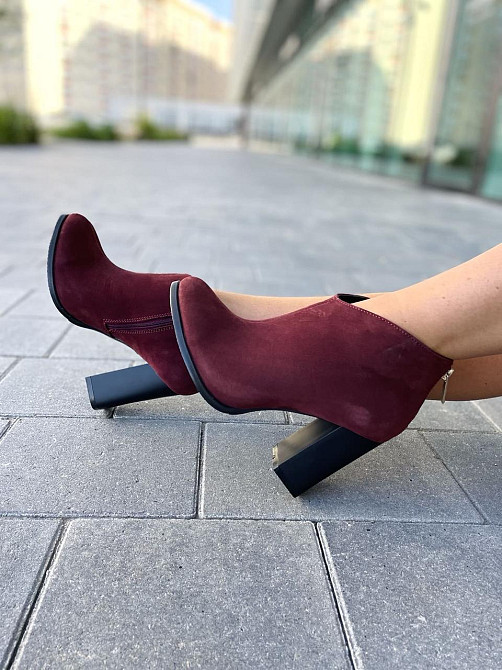 Женские ботинки 95з бордовые натуральная замша высота каблука 9см размер 37р. (1213) Коломия - фото 3