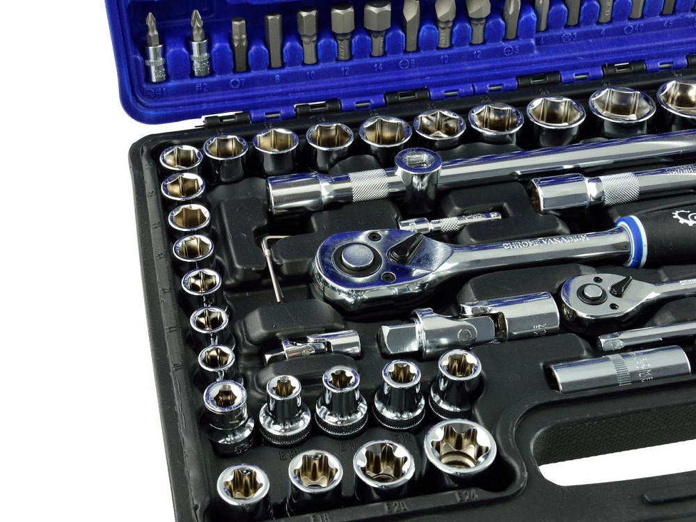 Набір головок торцевих "GeKo" (к-т 108 шт.) 1/2", 1/4", 8-32 мм з трищіткою Київ - фото 4