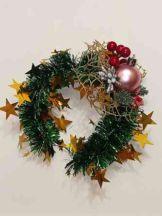 Обруч для волос новогодний с мишуры с игрушкой one size разноцветный ручная работа розовый Киев