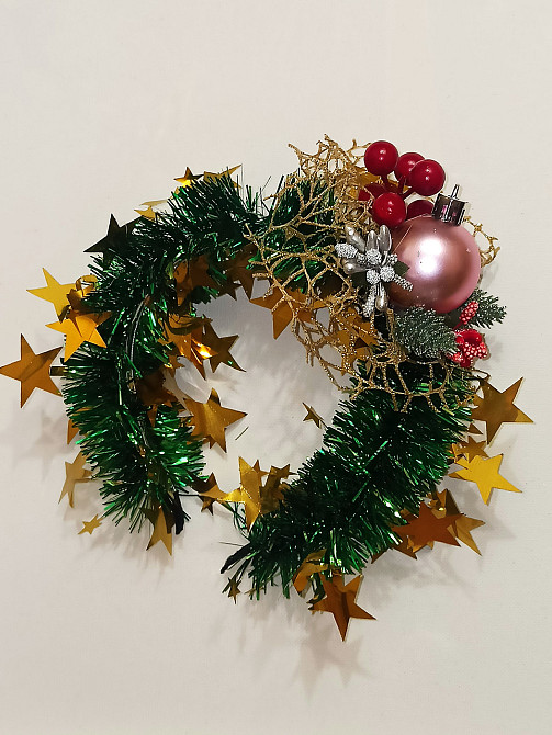 Обруч для волос новогодний с мишуры с игрушкой one size разноцветный ручная работа розовый Киев - изображение 4