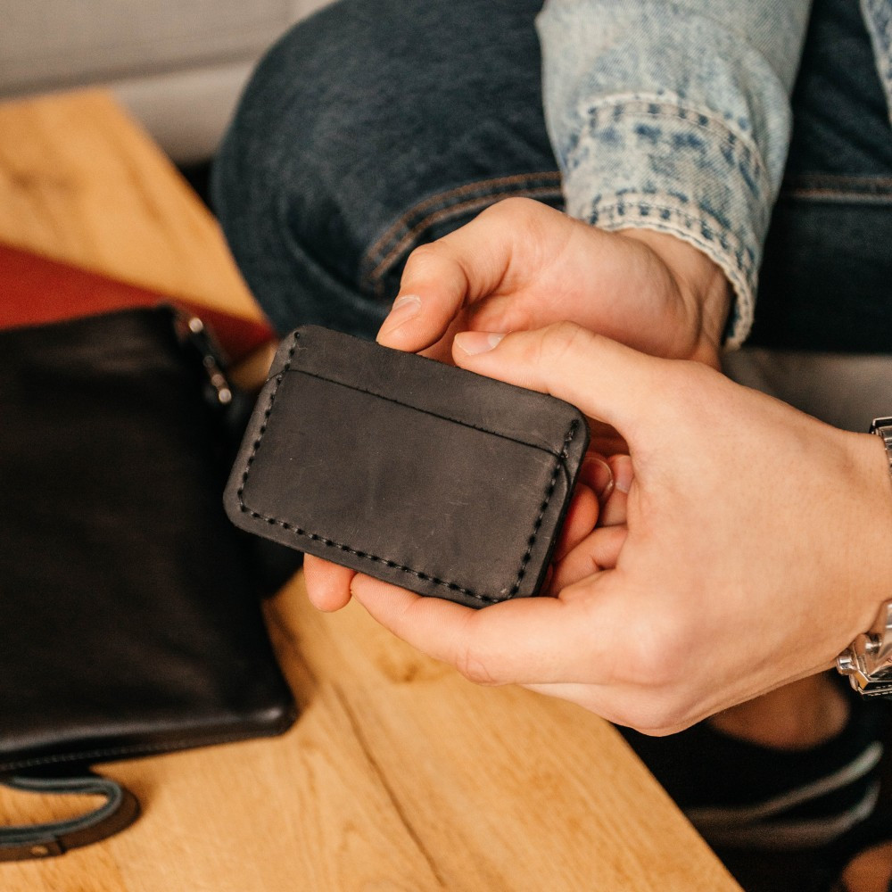 Картхолдер Чорний шкіряний, стильний органайзер чохол зі шкіри для 4 банківських картокMasterSem Київ - фото 2