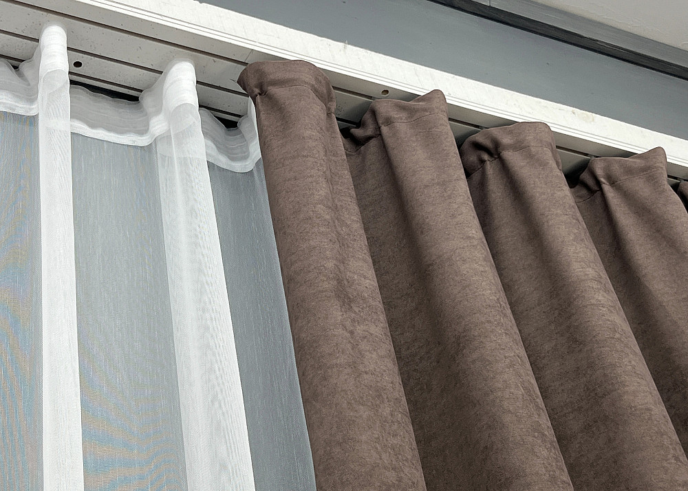 Комплект штор VR-Textil Мікровелюр Petek 200х270 2шт і Тюль 600х270 2015ш-1153т Кавовий з білим 71-152/7 Київ - фото 8