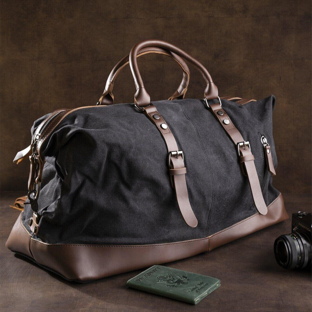 Дорожня сумка текстильна велика Vintage 20166 Чорна Київ - фото 2