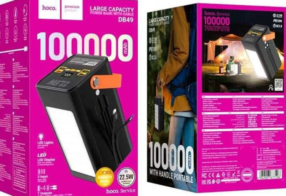 Повербанк огромной емкости HOCO DB49 100000 мАч, 22,5 Вт, LED фонарь. Харьков - изображение 1