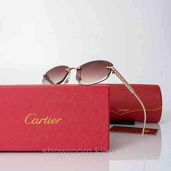 Жіночі сонцезахисні безоправні окуляри Cartier (803) gold Київ