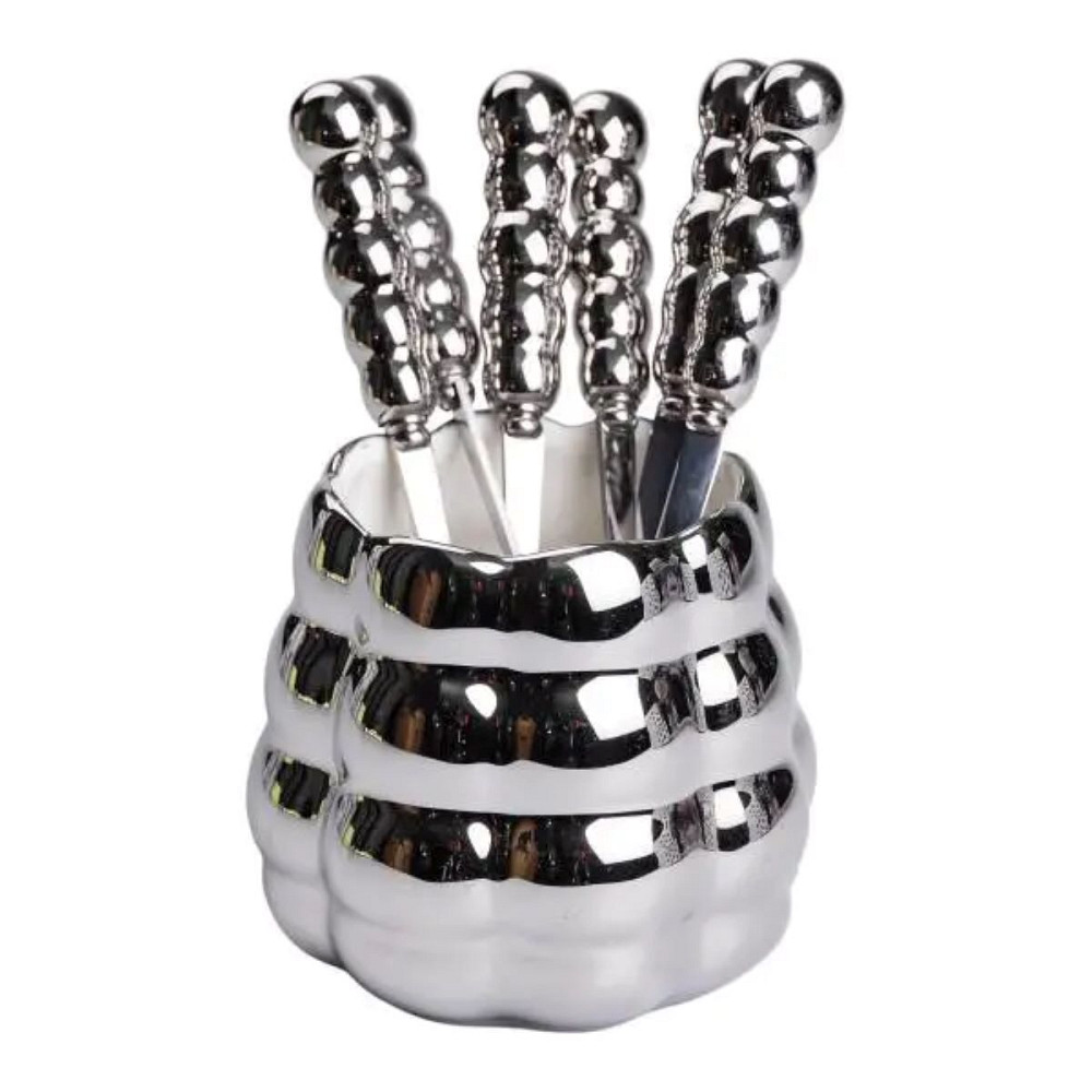 Набір десертних виделок і ложок на 3 персони з підставкою з порцелянау 7 предметів Сірий HP-20-61 Коломия - фото 4