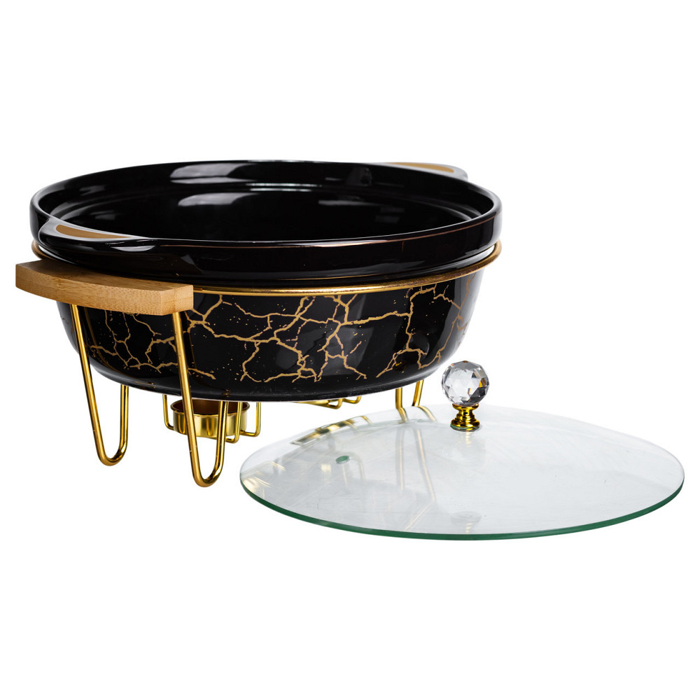 Круглий фарфоровий мармит з підігрівом, чорний мрамор Київ - фото 2