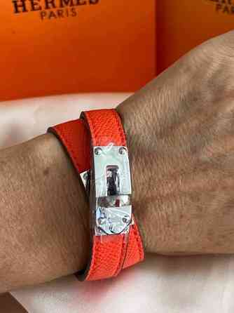 Кожаный браслет Hermes на два оборота оранжевый | Наматывающийся браслет на руку | Браслет Hermes Одесса