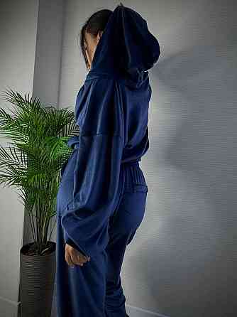 Женский стильный повседневный плюшевый костюм тройка Синий, 46/48 Одесса