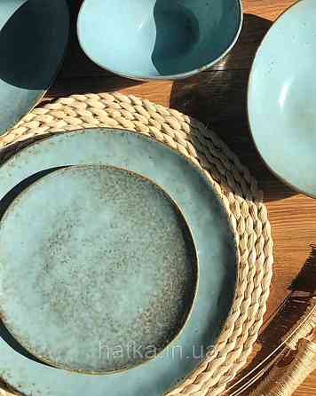 Тарілка Olens "Retro" 20 см кругла кераміка блакитна овальна для дому та ресторанів Київ