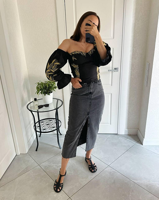 Женская романтичная блуза-корсет с вышивкой 80% хлопок, 20% полиэстер. 46, Черный Одесса - изображение 3