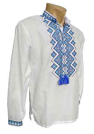 Мужская рубашка-вышиванка в праздничном стиле на белом полотне короткий рукав Киев