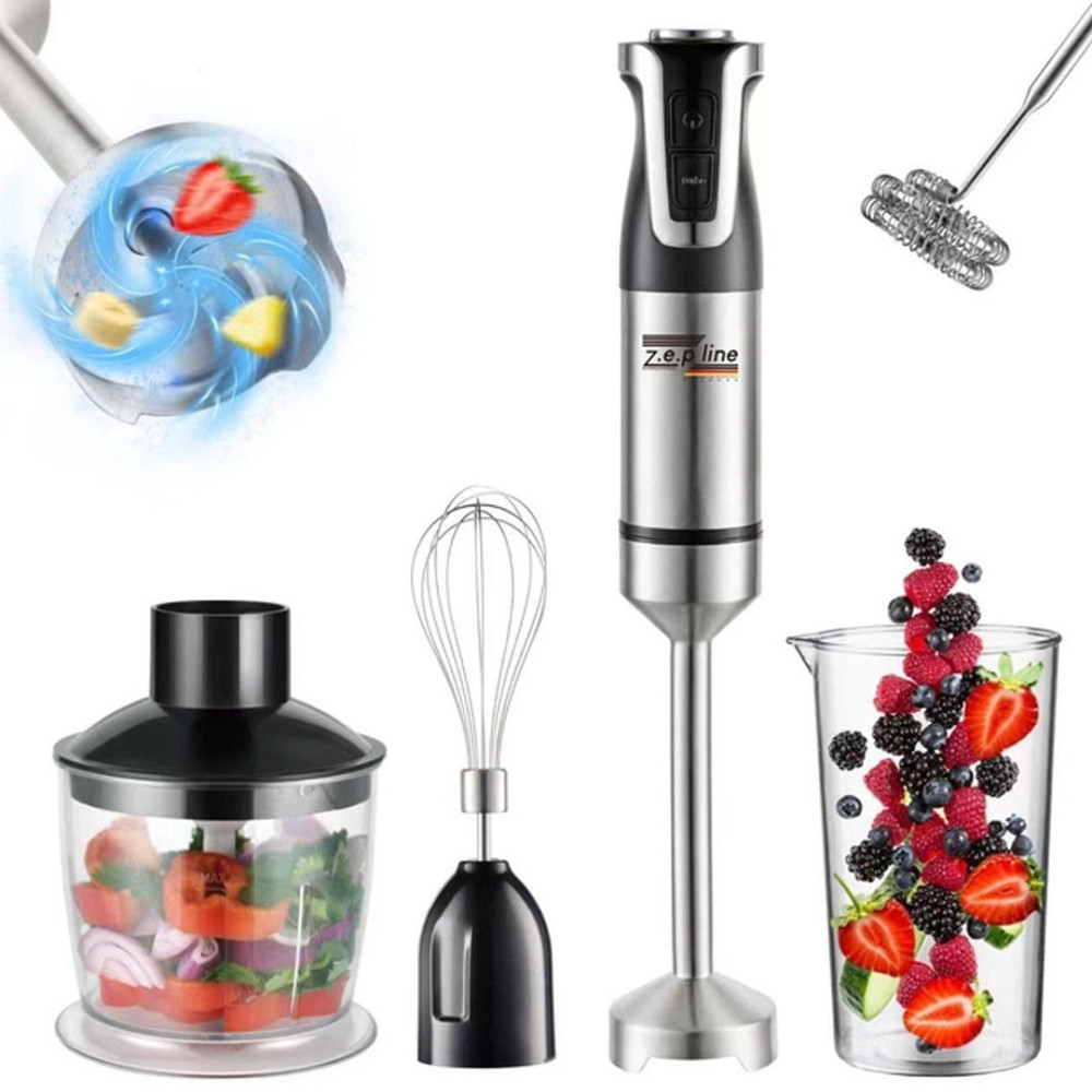 Занурювальний блендер Zepline ZP-073, 1500 Вт, 10 швидкостей, турбо, подрібнювач 600 мл, мірний стакан 700 мл, вінчик, Чорний Одеса - фото 1