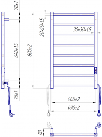 Електрична рушникосушарка Mario Токіо-I 800x500/80 TR К таймер-регулятор Київ