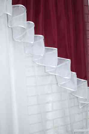 Кухонный комплект VR-Textil № 062к шторка с ламбрекеном бордовый белым 150х170 см (50-129) Киев