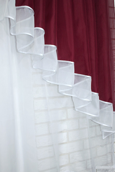 Кухонный комплект VR-Textil № 062к шторка с ламбрекеном бордовый белым 150х170 см (50-129) Киев - изображение 5