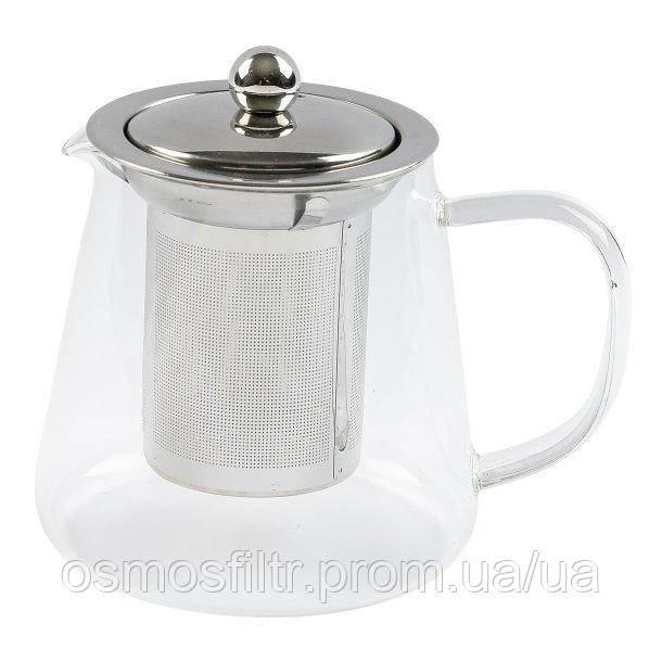 Чайник із боросилікатного скла 630 мл, ситечко з нержавіючої сталі (304) O 8 см, Н 10,5 см Київ - фото 1
