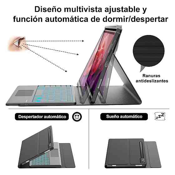 Клавіатурний чохол кейс Bluetooth клавіатура IVEOPPE для Lenovo Tab P12 TB-370FU 12.7" Чорний тачпад RGB іспанська QWERTY Київ
