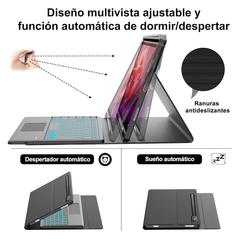 Клавіатурний чохол кейс Bluetooth клавіатура IVEOPPE для Lenovo Tab P12 TB-370FU 12.7" Чорний тачпад RGB іспанська QWERTY Київ - фото 6