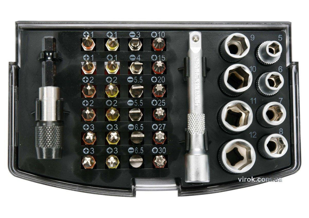 Набір насадок викруткових і головок торцевих YATO 1/4" з тримачем і подовжувачем 34 шт Одеса - фото 1