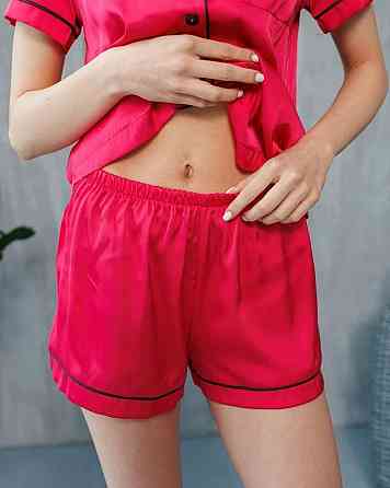 Коплект жіночій шовковий сорочка з шортами Малиновий ч/к XL Харків