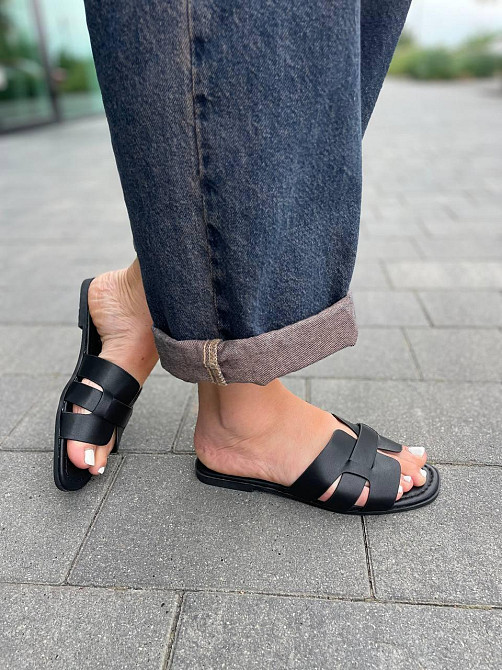 YES MILE Зручні жіночі шльопанці зі штучної шкіри чорні на низькому ходу YES MILE SF-16 р. 36-4 Коломия - фото 5