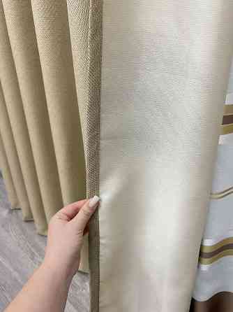 Комплект штор VR-Textil Льон Мішковина 100х270 2шт і Тюль 300х270 292ш-1579т Бежевий з молочним 71-160/1 Київ