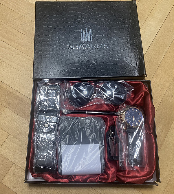 Подарунковий набір для чоловіків 6 в 1 годинник окуляри ручка ремінь гаманець брелок чорний З ДЕФЕКТОМ КОРОБКА Київ - фото 7