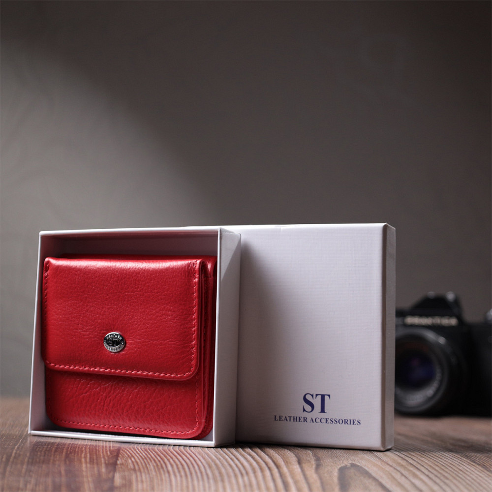 Жіночий компактний гаманець з кишенею для монет з натуральної шкіри Червоний (ST Leather) Київ - фото 4