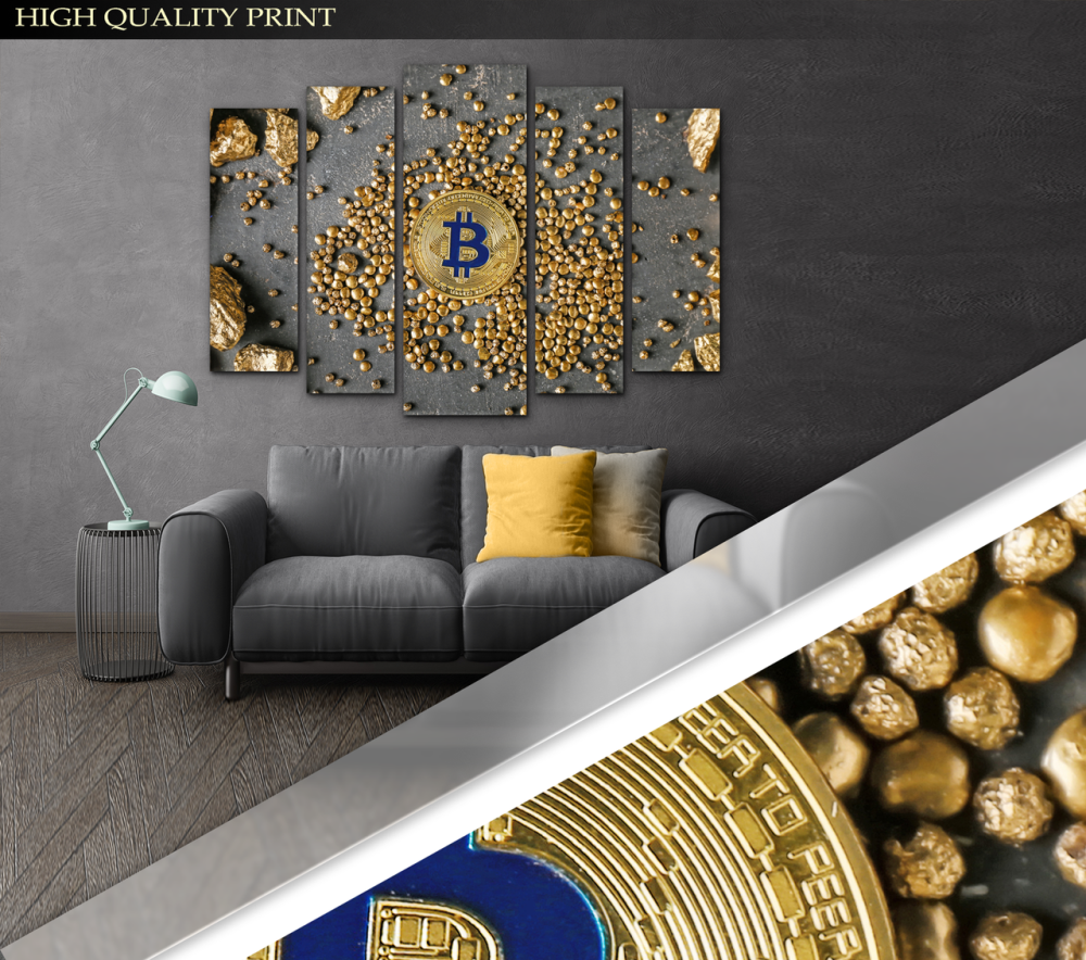 Модульна картина у вітальню / спальню Золотий Биткоин Art-377_5 ( 80х118см ) Київ - фото 3