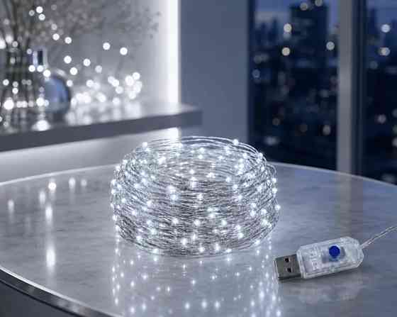 Гирлянда Роса 20 м 200 led с usb Холодный белый Смела