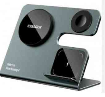 Бездротовий мультизарядний пристрій Essager  Ruicheng desktop magnetic suction 15W (3 in 1)  black Киев