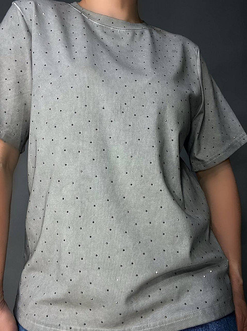 Футболка жіноча A-N 2668 варена тай дай оверсайз з камінцями сіра , сірий, one size Київ - фото 6