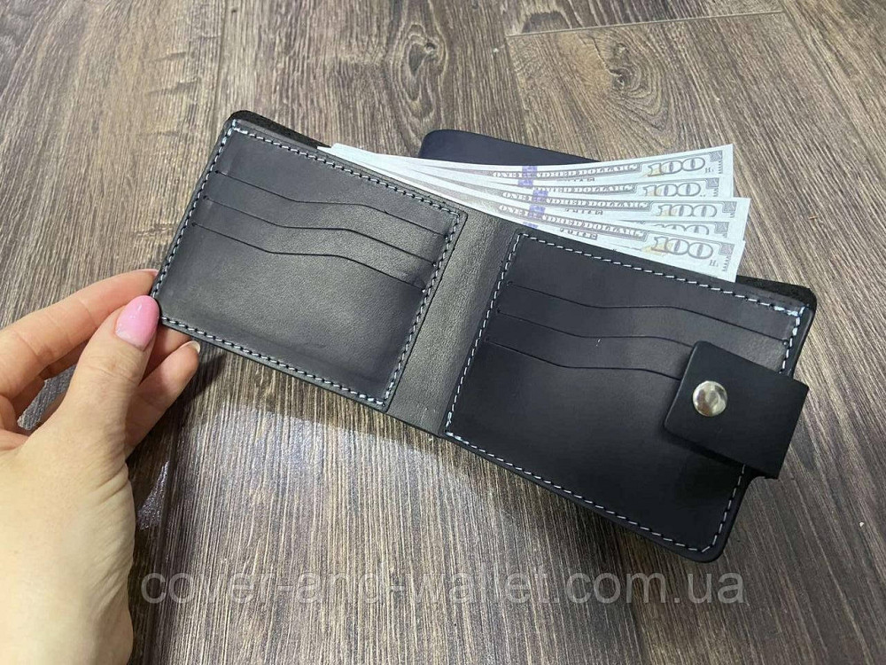 Стильный кошелек ручной роботы на кнопке из винтажной кожи Onda Киев - изображение 4