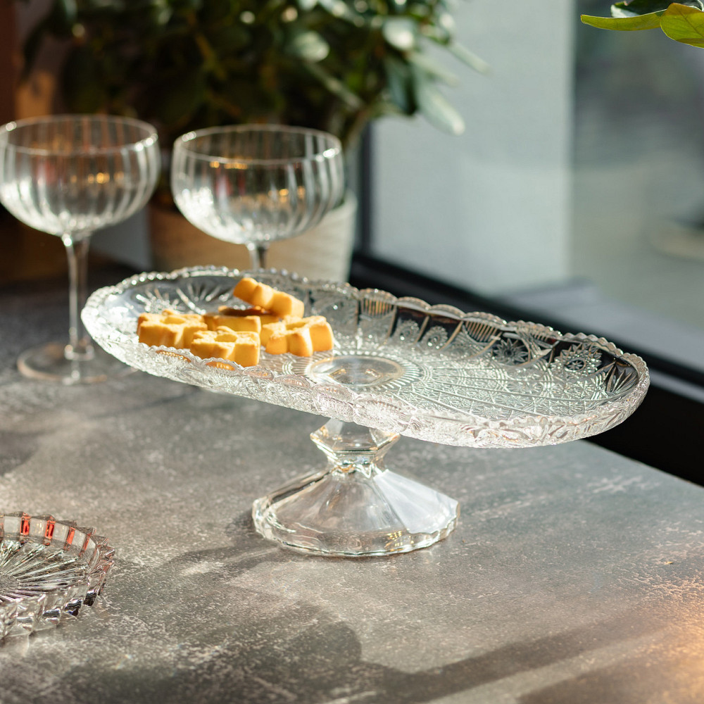 Овальна скляна фруктовниця на ніжці 33.5 см Київ - фото 5