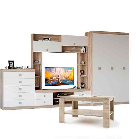 Гостиная Эверест Соната Комплект 28 (модульная - 4 элемента) дуб сонома + белый (DTM-2516) Львов