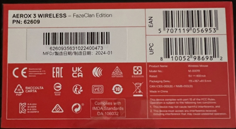 Мишка Steel Series Aerox 3 Wireless Faze Clan Edition Red Black (62609) Харків - фото 3