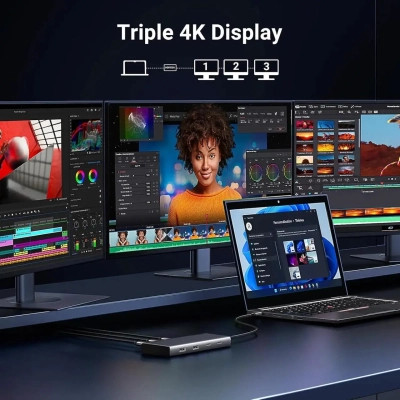 Концентратор Ugreen USB-C to 2xUSB 3.2 + 2xUSB-C 3.2 + 2xHDMI + DP 4K60Hz + PD 100W CM639 gray (35625) Вінниця - фото 4