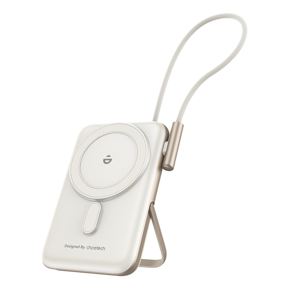 Повербанк 10000mAh Choetech B735 White QC3.0 PD3.0 бездротова магнітна зарядка, вбудований кабель, підставка (43-00150) Киев - изображение 18