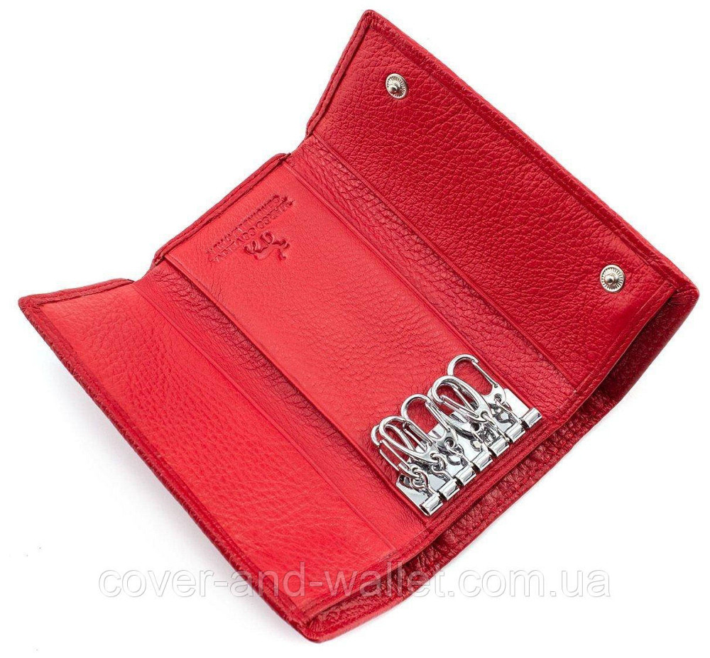 Красная кожаная ключница кошелек с карабинами под каждый ключ Marco Coverna Киев - изображение 2